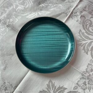 Cathrineholm Norway Strek Design Enamelware on Stainless Steel Teal Plate